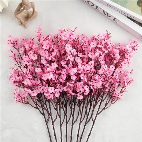 New 8Pcs Babys Breath Artificial Flowers Silk,Real Touch Pink Bouquets Flowers - Picture 6 of 6